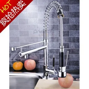 German contemporary kitchen faucet copper hot spring rotating double water tank tap extraction type