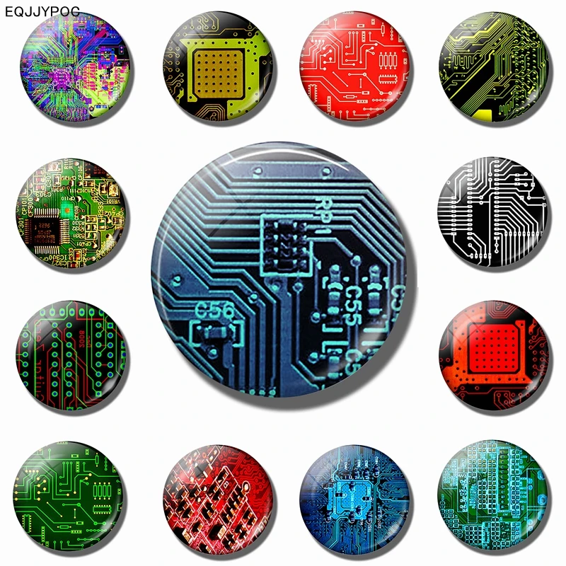 

Hardware Geek Fridge Magnet Computer Circuit Board Gift 30 MM Glass Dome Magnetic Refrigerator Stickers Note Holder Home Decor
