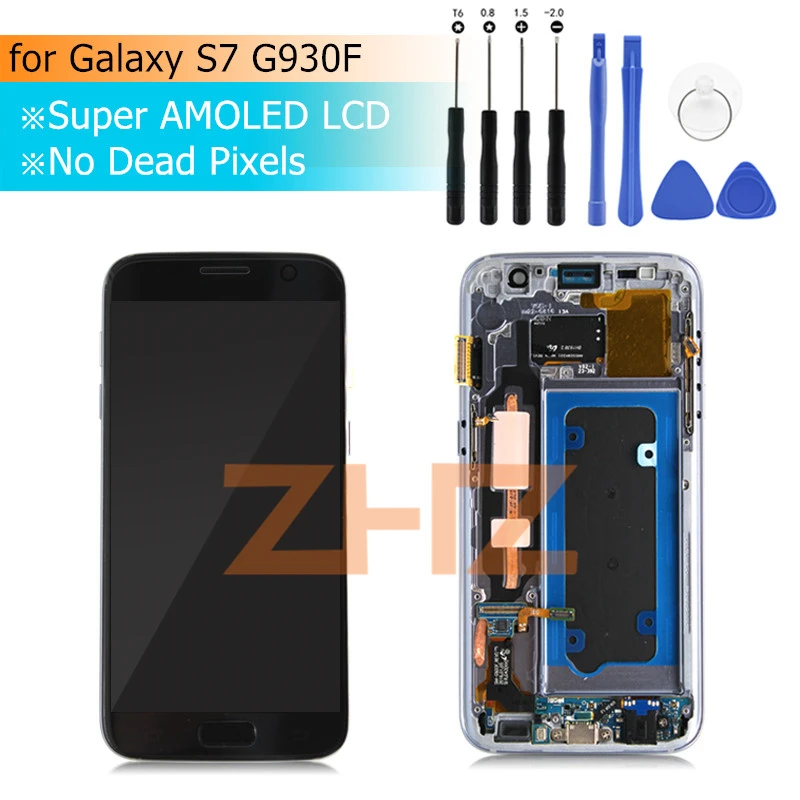 Super amoled для Samsung Galaxy S7 ЖК-дисплей G930F дигитайзер сенсорного экрана в сборе с рамкой