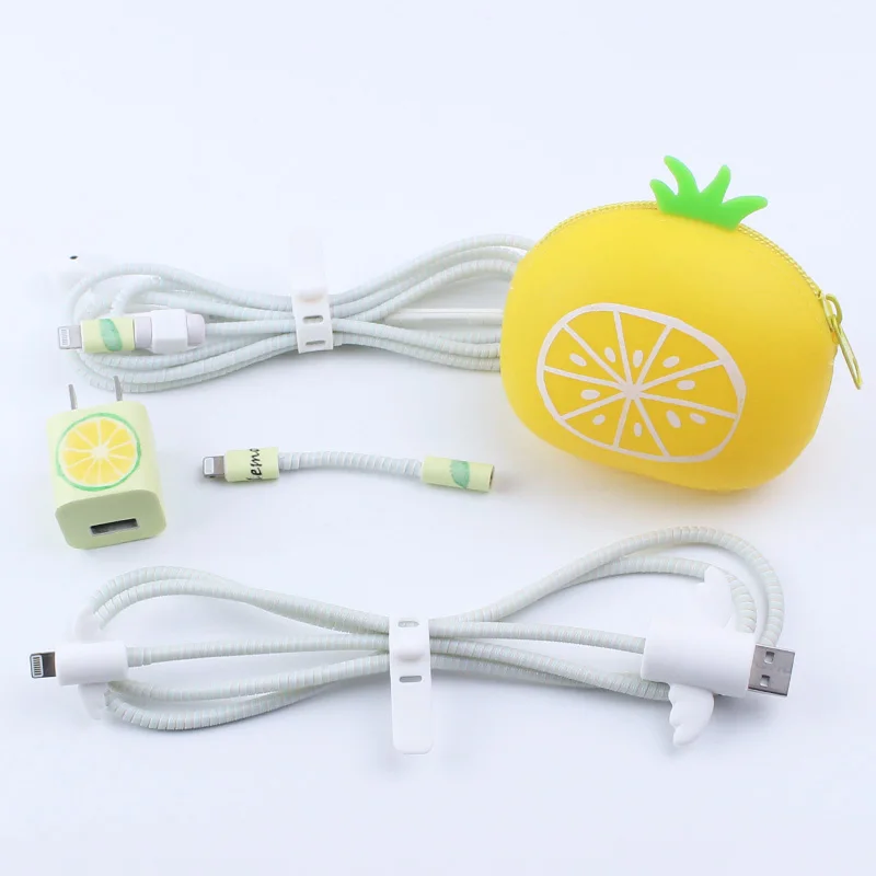 Cena Śliczne usb z postacią z kreskówki kabel zestaw ochronny na słuchawki z oplot na kable naklejki spiralna osłonka na kabel dla iPhone 6 6s 7 8 Plus X XR