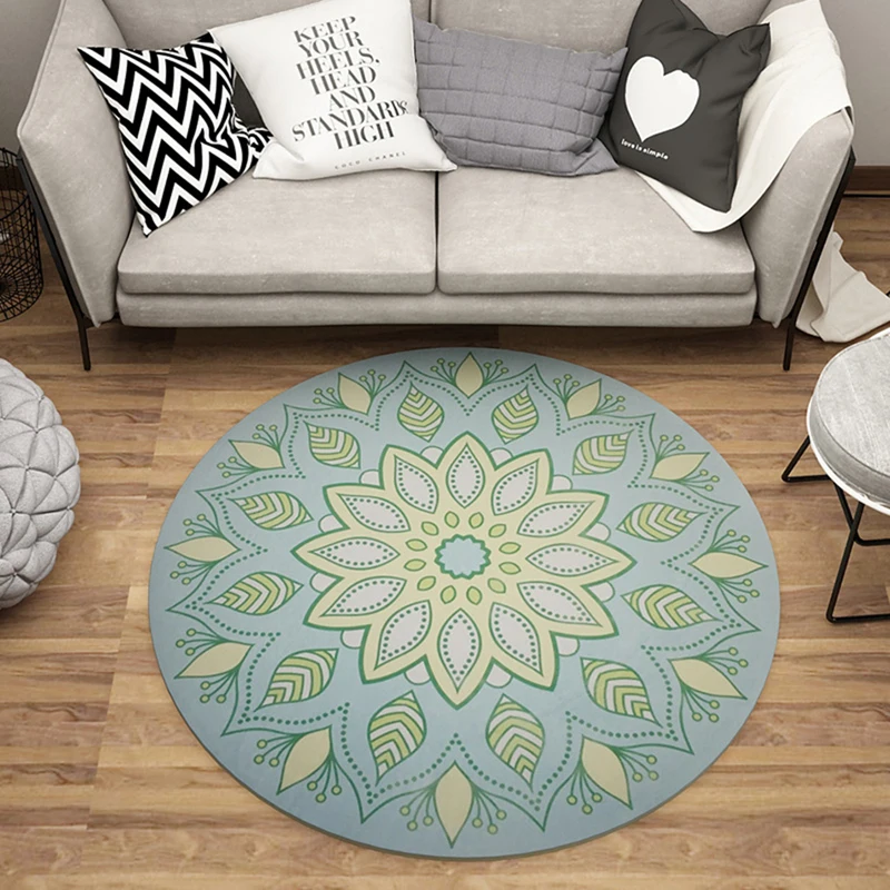 Простой ковер зеленые голубые листья цветочные круглые ковры напольные коврики для гостиной коврики для ног 3D печать противоскользящие