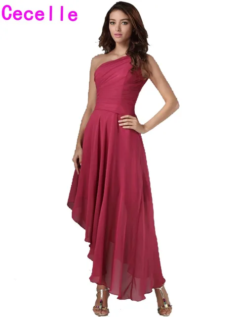 High Low One Shoulder Chiffon Bridesmaid Dresses Gowns Bohemian High Low One Shoulder Chiffon Bridesmaid Dresses Gowns Bohemian Beach Maids Honor Simple Short Front