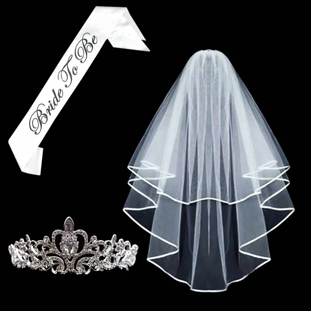 Bride to Be Set Veil /& black Satin Sash Hen Party Bridal Night Accessories