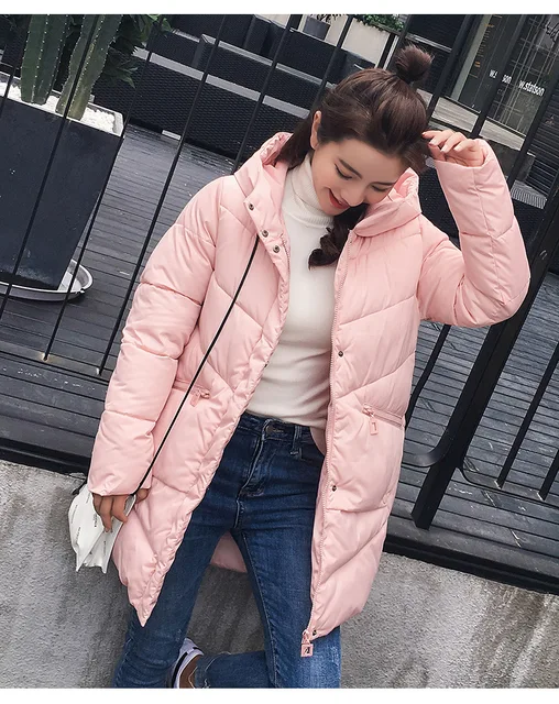 Karmel z kapturem elastyczna Zima w dół płaszcz kurtki długie ciepłe kobiety Casaco feminino Abrigos mujer Invierno 2018 Parkas płaszcze Outwear -