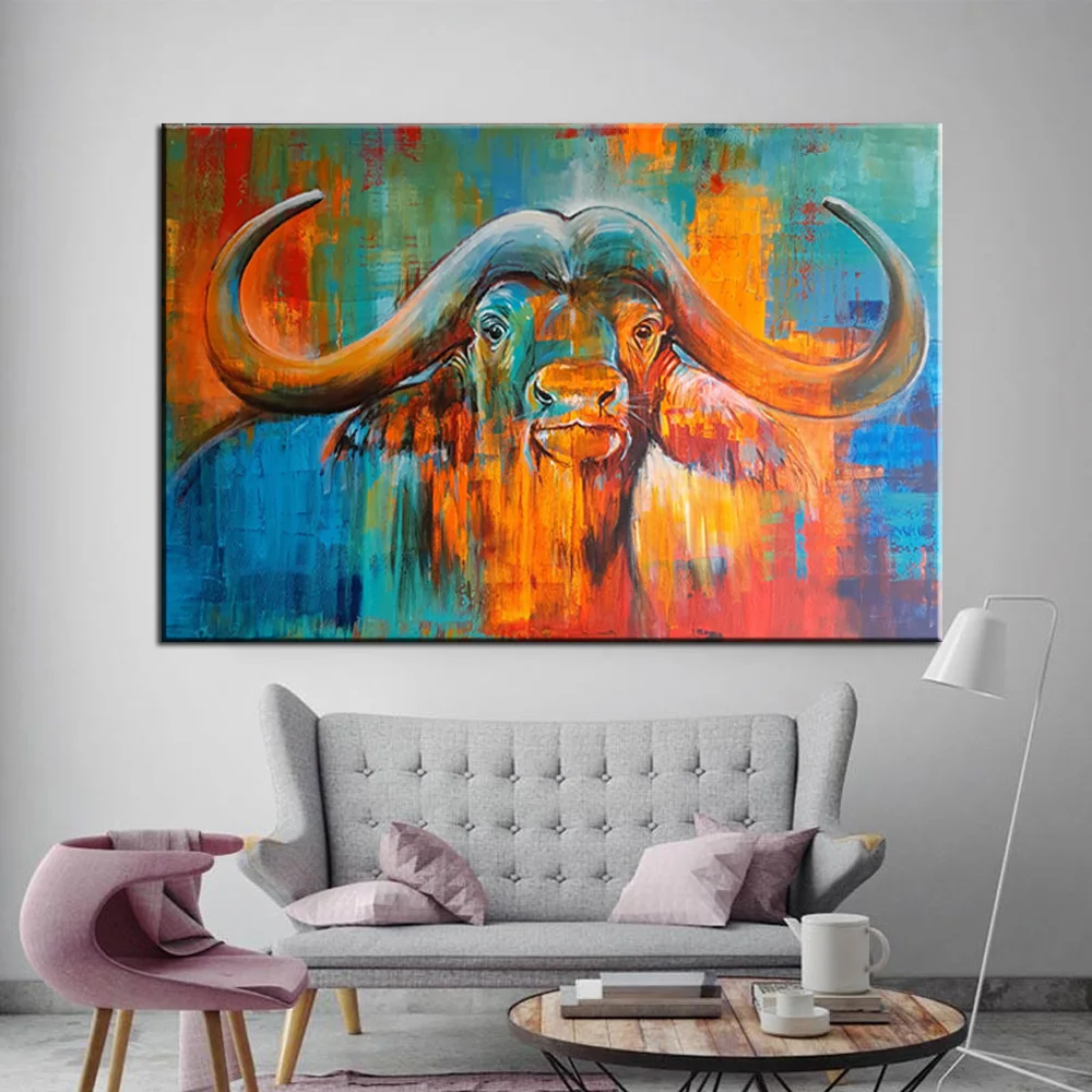 

Buffalo Posters And Prints Wall Art Canvas Painting Wall Pictures For Living Room Nordic Animal Bison Art Prints Wall Decoration
