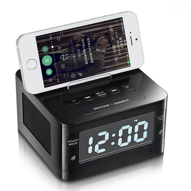 

Stereo Wireless Bluetooth Speaker FM Radio Alarm Clock Computer Speakers with Charger Dock Station Holder for iPhone Android PC