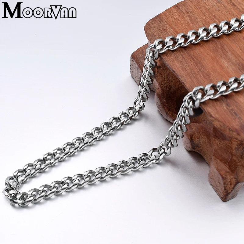 Moorvan Стильное ожерелье унисекс из нержавеющей стали для мужчин с круглой огранкой, кубинские, Длинные Короткие цепи, крутые трендовые miesten kaulakoru