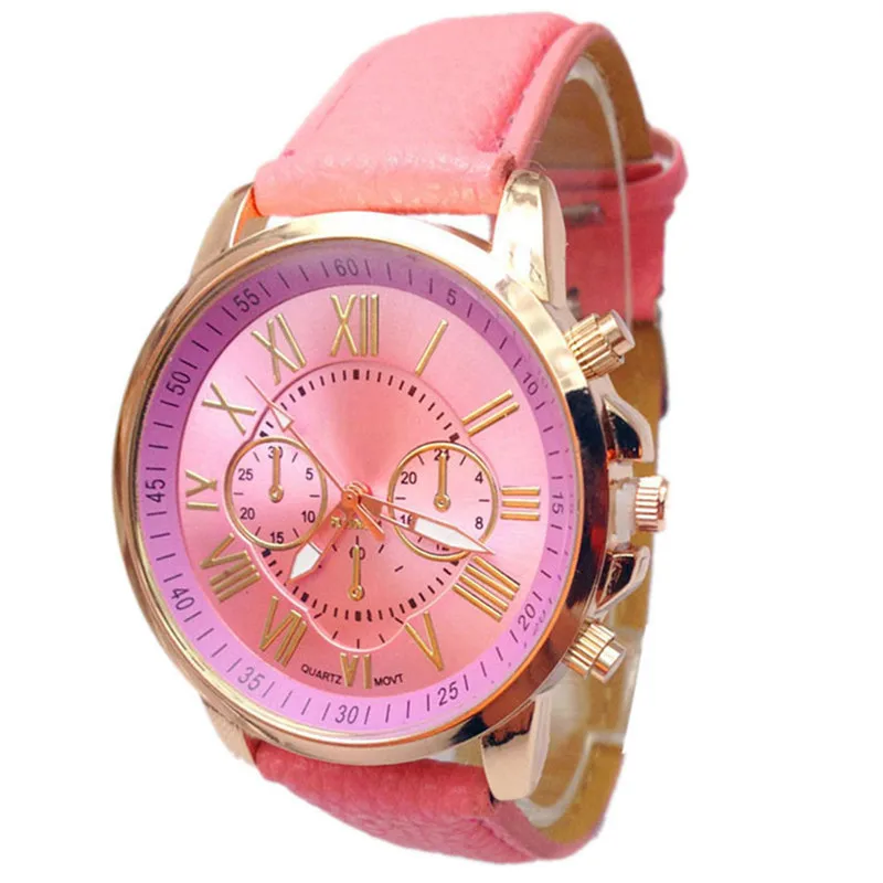 Women Watch Stylish Numerals Faux Leather Analog Fashion& Casual Bracelet Clasp Classic 18aug7 - Цвет: PK