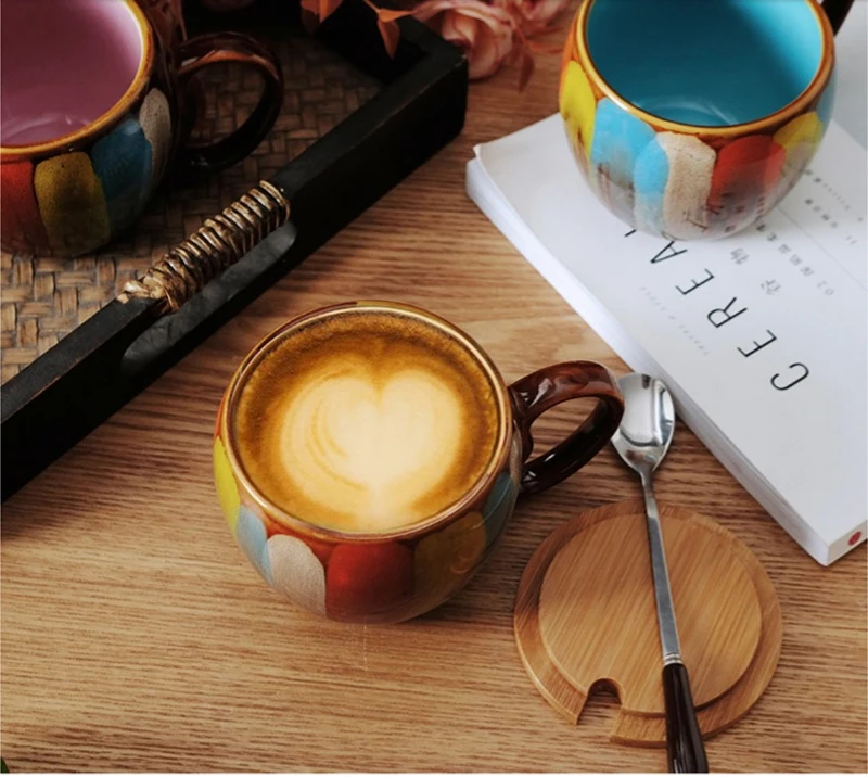 Винтажная керамическая кружка кофейная чашка с крышкой с ложка для молока чашка для завтрака крышка tazas para кафе одноразовые пластиковые стаканы