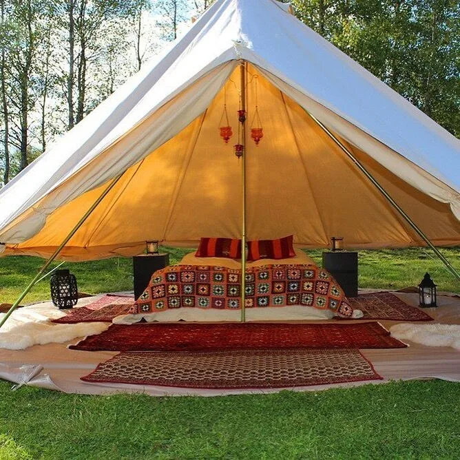 DANCHEL 5 м хлопок холст колокольчик палатка с двумя печными куртками водонепроницаемый tipi палатка с сеткой на двери окна