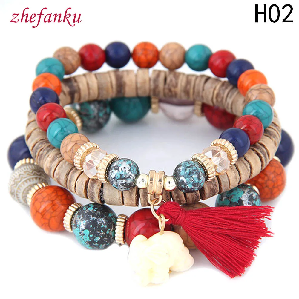 2017 Wooden Beads Bracelets For Women Bohemia Elephant Tassel Charm