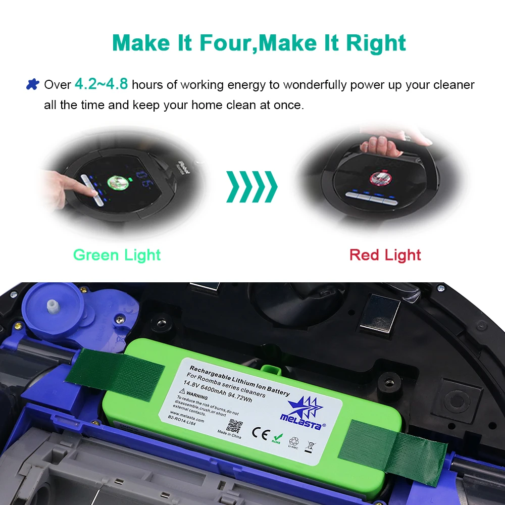 6.4Ah 14,8 V ионно-литиевая Батарея с бренда клетки для iRobot Roomba 500 600 700 800 серии 510 530 550 560 620 650 770 780 790 870 880