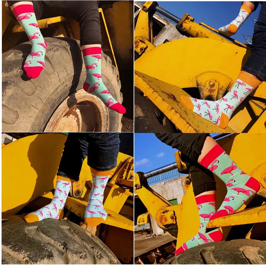

Party Flamingo Cotton Funny Couple Socks Harajuku Spring Crew Casual Happy Socks For Women Art Flamingo Fashion Cute Unisex Sock