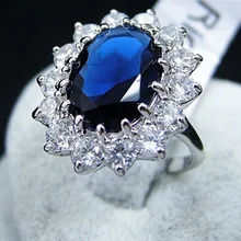 Hot Sale Top Quality Fashion Women Luxurious Elegent Blue Crystal Engagement Wedding Ring Concise Jewelry Anillos