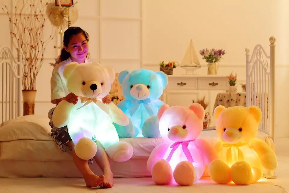 Детские новые творческие загорается светодиодный Мишка мягкая Животные плюшевые игрушки красочные светящиеся Teddy Bear Рождественский подарок для детей