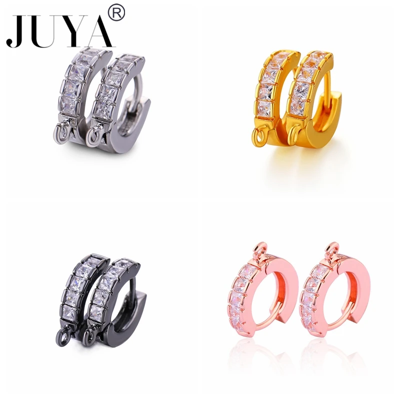 

Luxury Jewellery Findings Components DIY Women Earrings Accessories Copper Cubic Zirconia Crystal Hoop Earrings Hooks Clasps