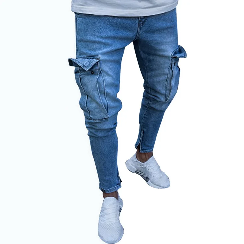 

CALOFE Denim Jeans Men With Pocket Street Fashion Skinny Zipper Pants 2018 Autumn Winter Jogger Hip Hop Jeans Men Pencil Pants