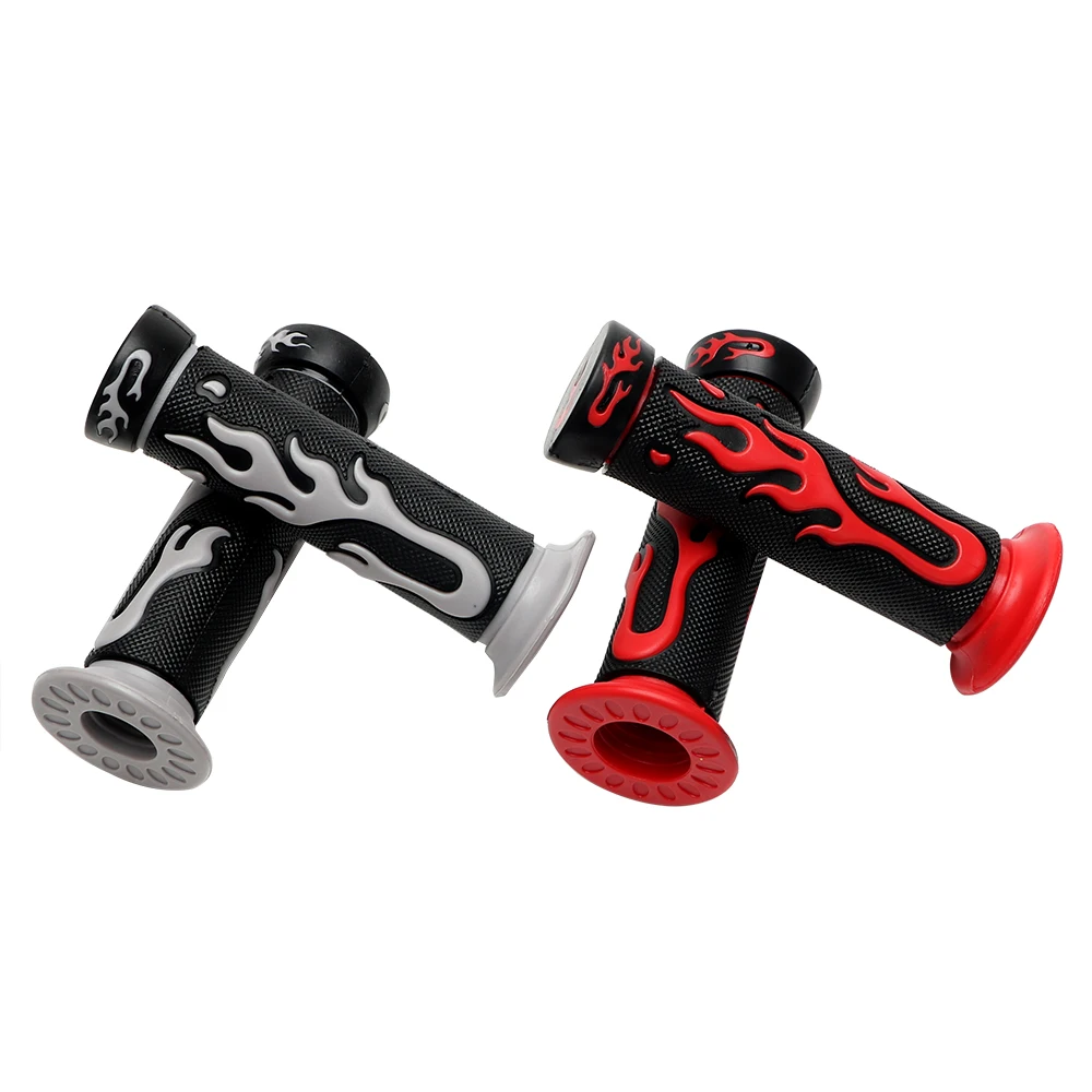 1 Pair Rubber Motorcycle Handlebar Grips Flame Pattern 2 Colors Anti-slip Handle Bar Moto Decors Scooter Accessories comfortable anti slip aluminum alloy motorcycle handle grips blue black silver 2 pcs