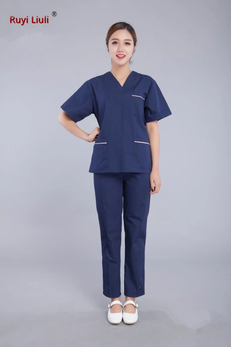 Плюс Размер Женская летняя униформа для медсестер костюм медика набор одежды с коротким рукавом хирургический костюм-Ruyi Liuli