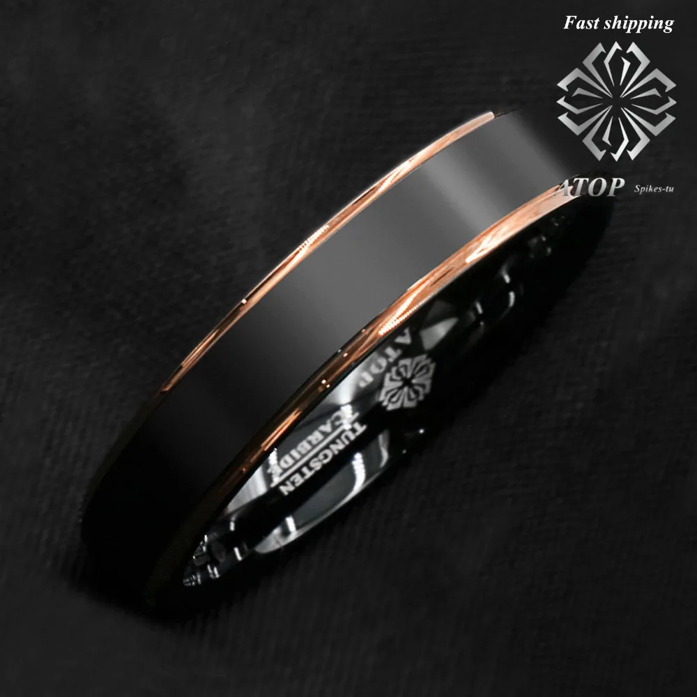 Кольцо из карбида вольфрама, 6 мм, розовое золото, черный матовый, обручальное кольцо, мужское ювелирное изделие