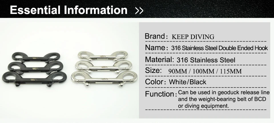 Держать Дайвинг 3 шт. 316 нержавеющая сталь Дайвинг двухсторонний крюк аксессуар для оборудования BCD Chioce оснастки Болт Комплект Quick Draw