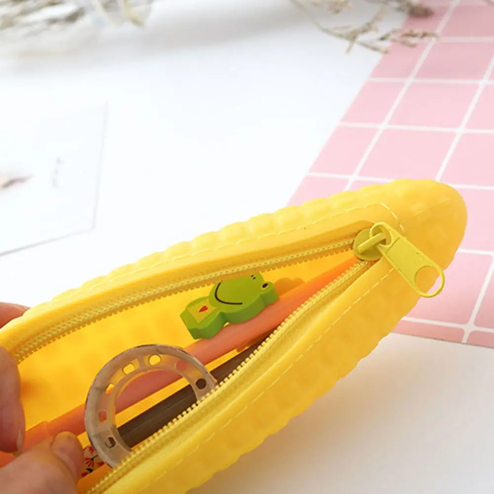 /"Cute Corn/" 1pc Silicone Pencil Bag Pens Box Case Pocket Stationery Wallet Purse