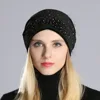 Geebro Winter Women's Pom Pom Rhinestones Beanie Hat and Neck Scarves Casual Casual Velvet  Beanies Hat With Raccoon Fur Pompon ► Photo 3/6