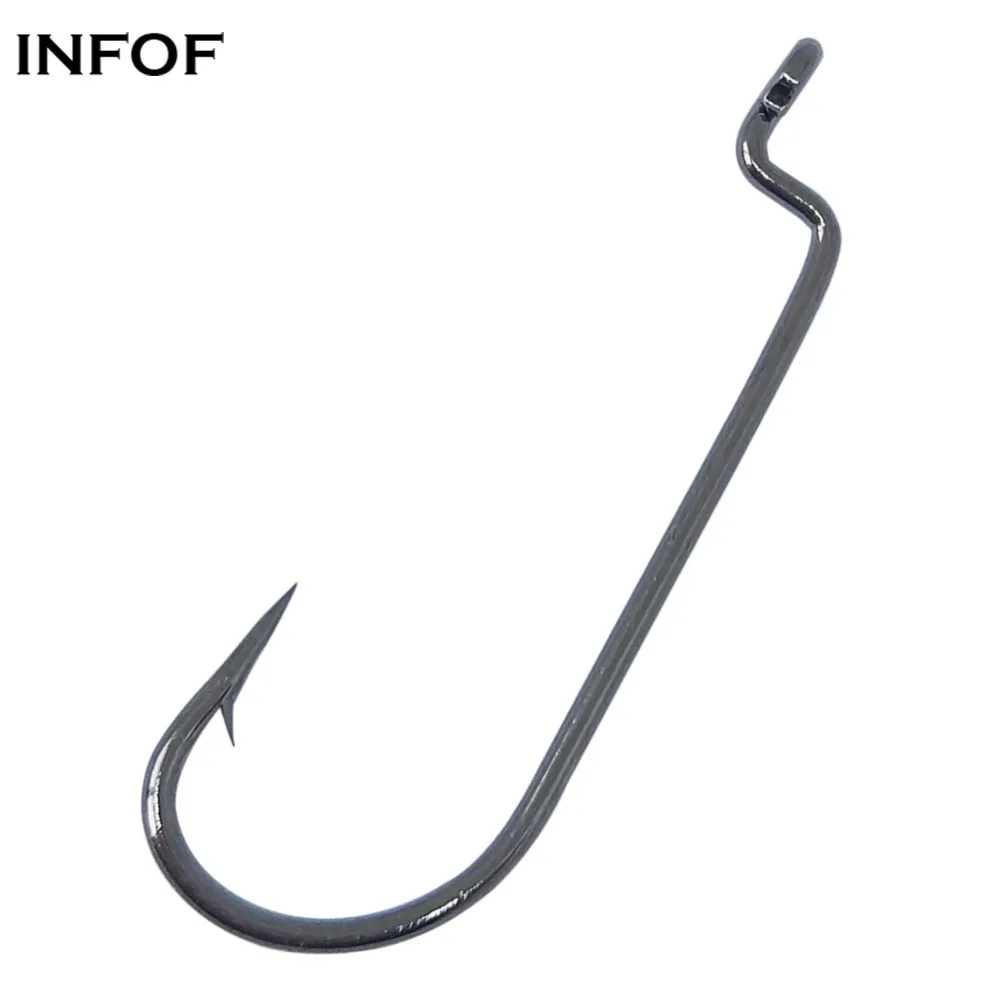 INFOF 100-pieces Fish Hooks Offset O'Shaughnessy Hook Carbon