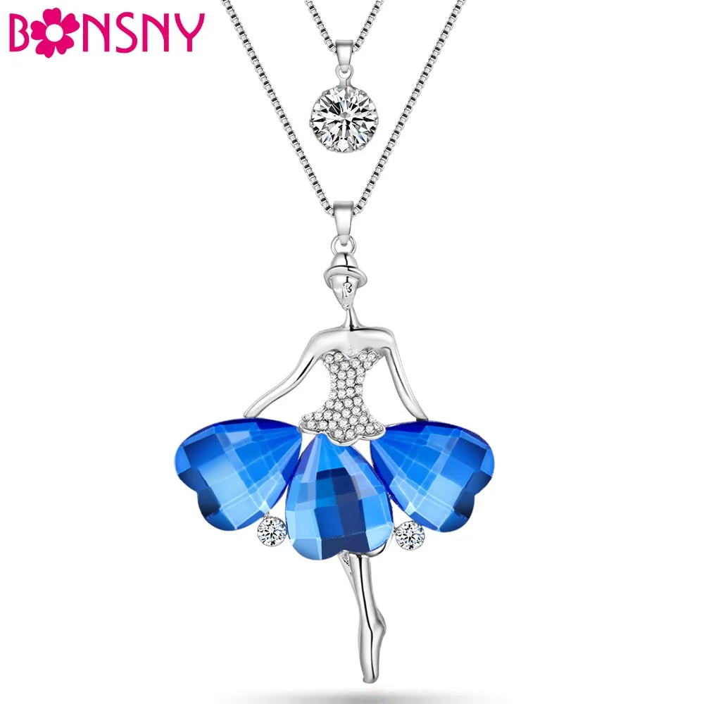 

Bonsny Enamel Jewelry Dance Ballet Girl Fairy Angel Necklace Chain Alloy Maxi Statement News Collar Choker Necklace