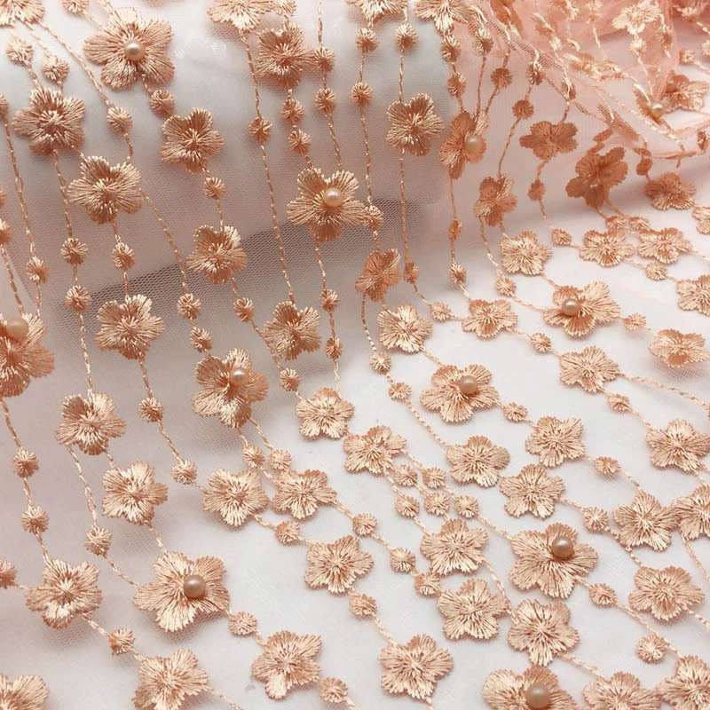 130X100CM блестящая жемчужная вышивка марлевые цветы сетка кисточка Тюль Ткань для