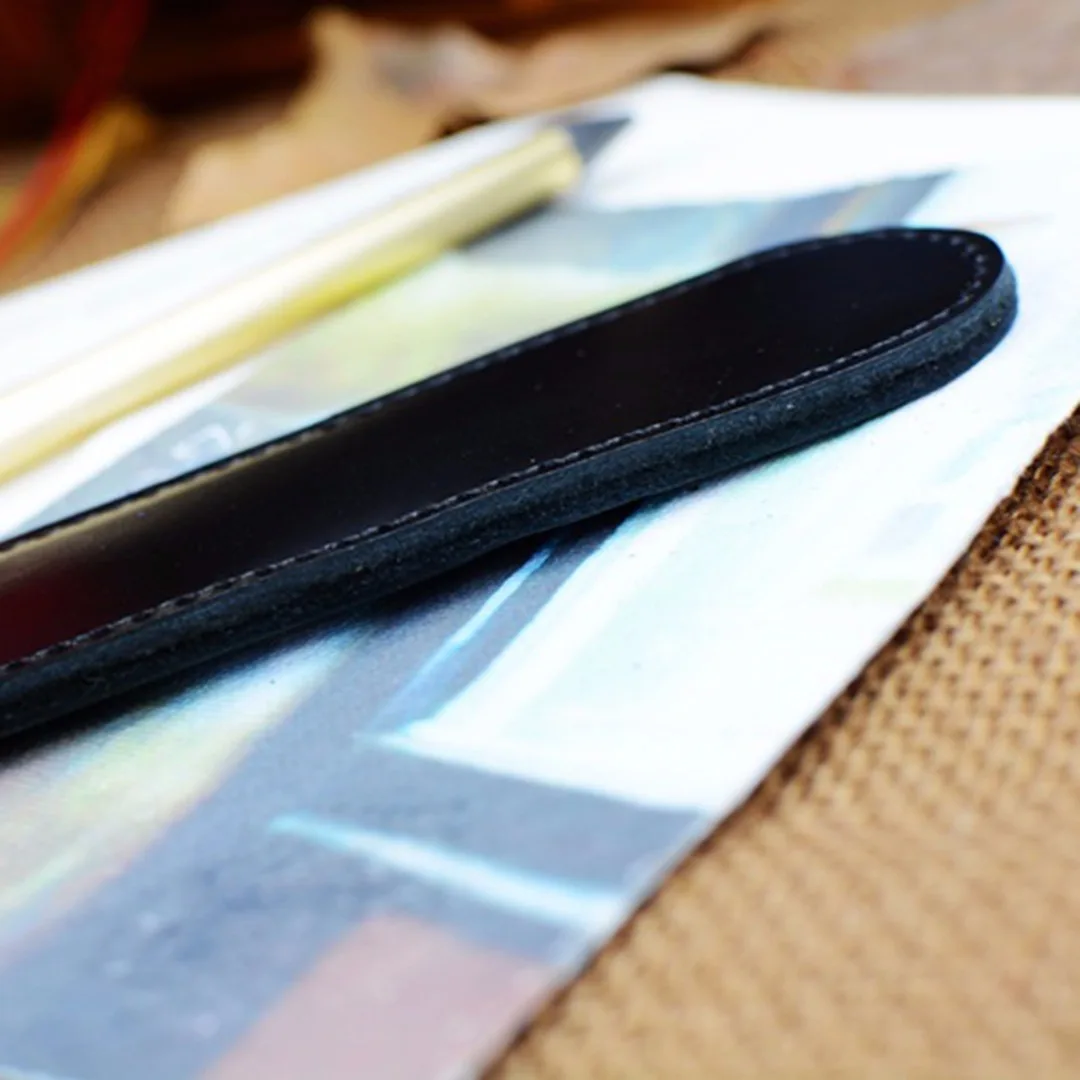1pc Black Leather Handcrafted Single Pen Pencil Bag Holder Storage Sleeve Pouch