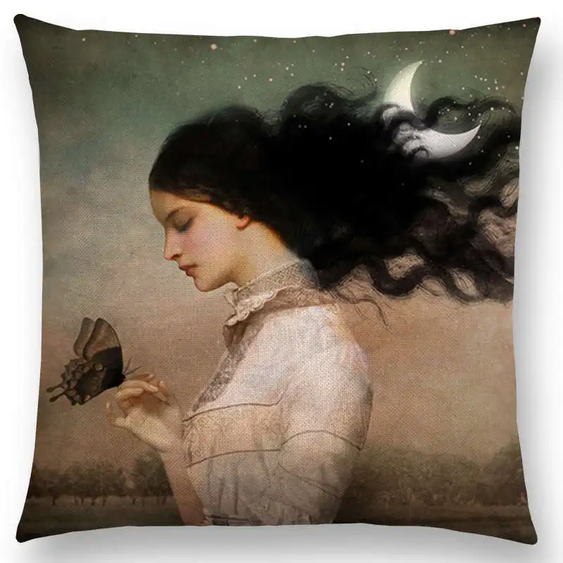 Элегантная Леди красивая девушка Шекспир стиль картина маслом Луна мечта Сказочный цветок Подушка для птиц чехол диванная Подушка Чехол