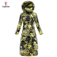 Роскошные новые модные женские зимние длинные пуховики с капюшоном и воротником, женское теплое пуховое пальто с принтом PQ135