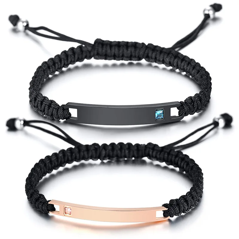 Простые Парные браслеты из нержавеющей стали, кубический цирконий, тканые регулируемые браслеты, украшение для влюбленных для женщин и мужчин