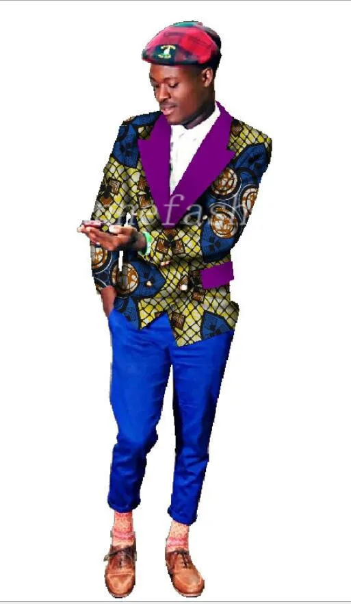 

African leisure suit real cotton notch lapel double breasted two bottons batik printing fabric men suit Mens casual blazer