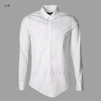 Брендовые белые мужские рубашки с длинным рукавом Chemise Homme модные бизнес-Дизайнерские Мужские приталенные Рубашки повседневные Camisa Social - Цвет: Белый