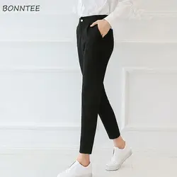 Брюки женские простые свободные карманы корейский стиль универсальные модные женские повседневные брюки до щиколотки с высокой талией