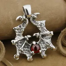 LINSION 925 серебро коготь крыло Красный CZ камень мужской байкер рок панк-кулон 9H011 JP