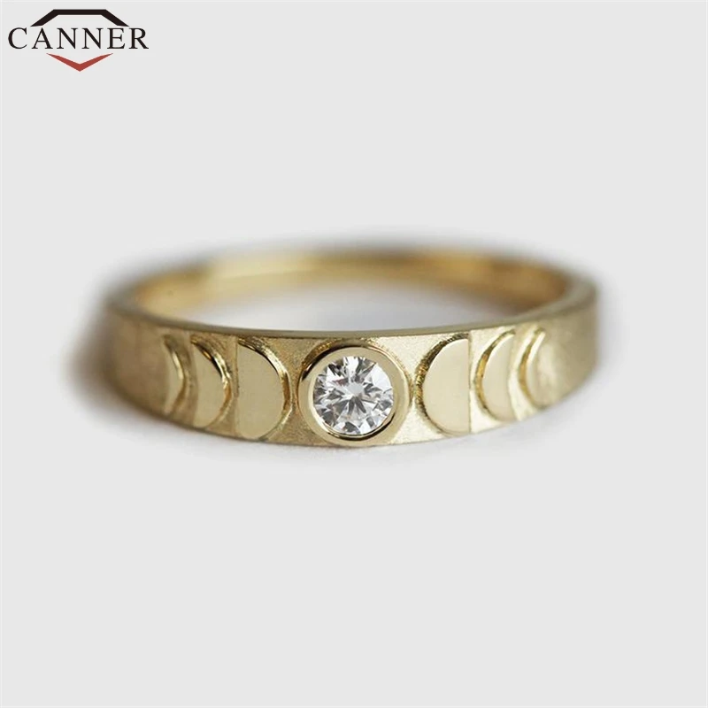 CANNER Fashion Simple Moon Ring Gold Wedding Rings for Women  Anillos Mujer Bague Femme Zircon Engagement Ring Men FI