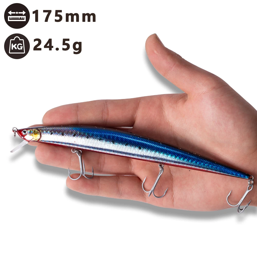 Hunthouse Tide Slim Minnow flyer175 плавающая жесткая приманка для рыбалки Морская рыбалка 175 мм 25 г 3D глаза ABS пластик для морской щуки