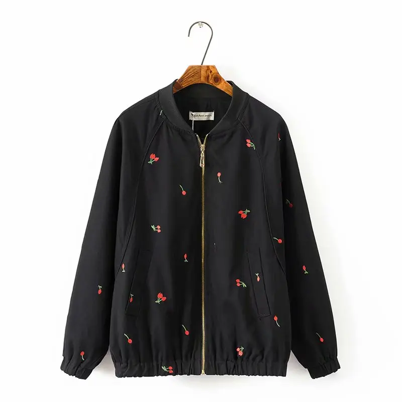 

Plus size black & light green mandarin collar cotton women basic coats 2018 spring autumn Embroidered bomber jacket women 5XL