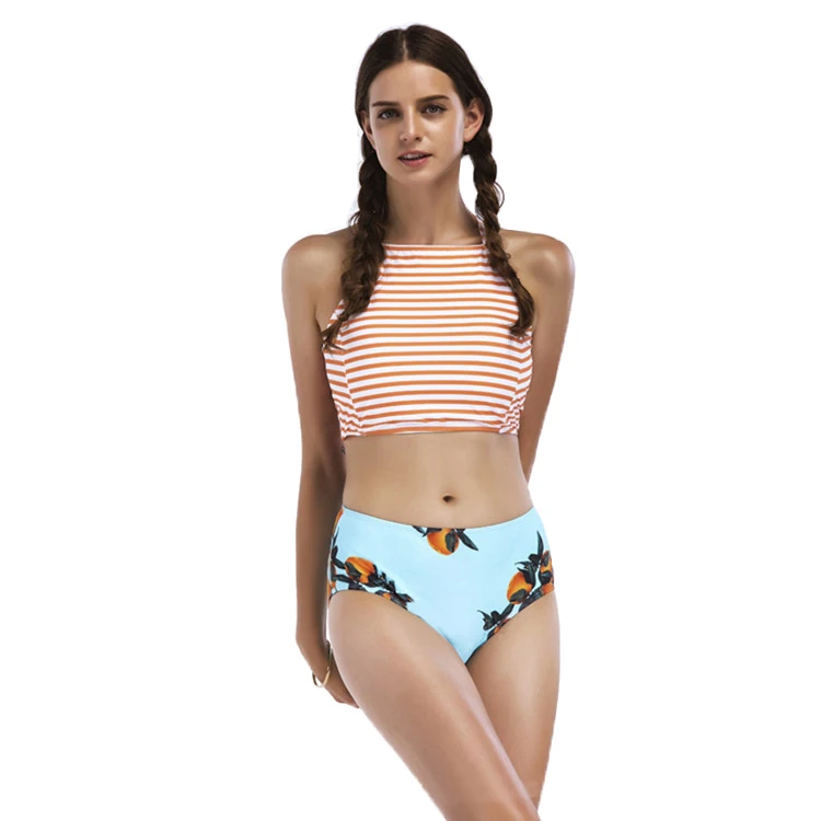 

Peachy Striped Switchback High-Waist Swimwear Bikini Set Sexy Mature Bikini For Women