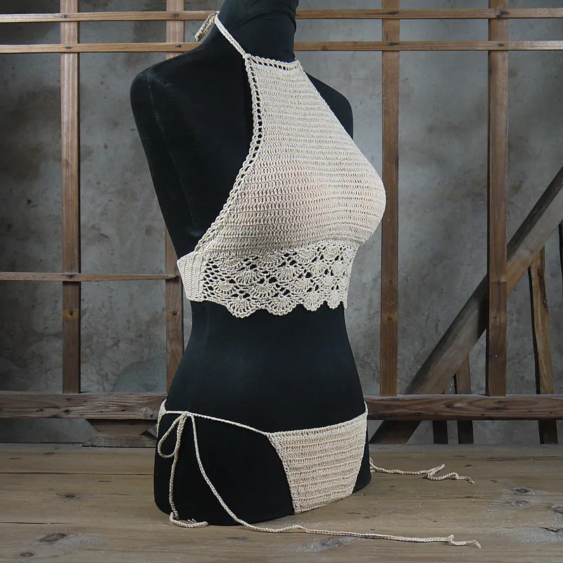 Sexy Hot Girl Padded Lining Gather Bikini Set Swimwear, Handmade