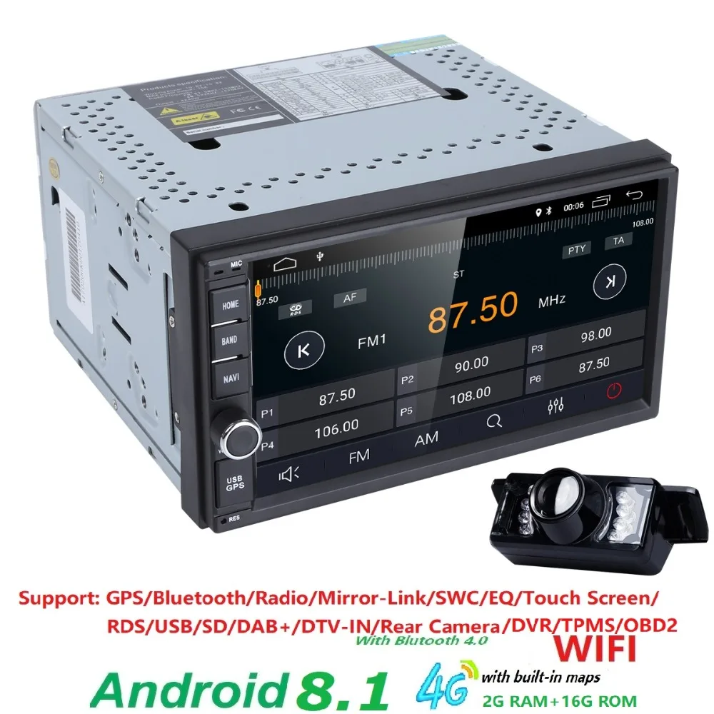 

7" Double 2 Din Android 9.0 Media Player Universal Car Radio Stereo Quad Core GPS Navigator Head Unit Steering Wheel 4G WIFI CAM