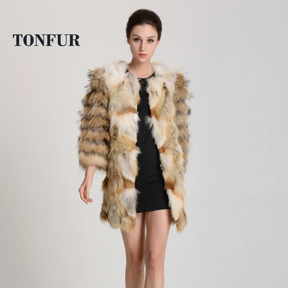 

2019 New Arrival Real Fox Fur Coat with Genuine Natural Raccoon Fur Sleeve Women Winter Long Coat Free shipping DHP330