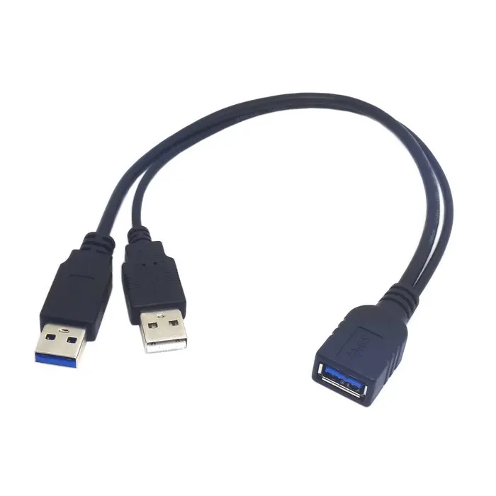 

USB 3.0 Female to Dual USB Male With Extra Power Data Y Extension Cable for HDD Black color