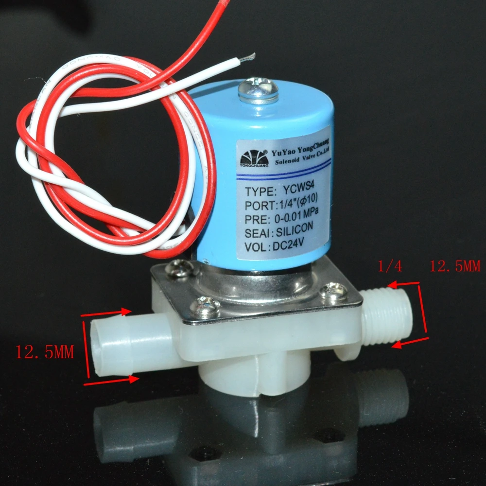Normally Closed 12.5mm OD PP Plastic Electric 24V Solenoid Valve Water