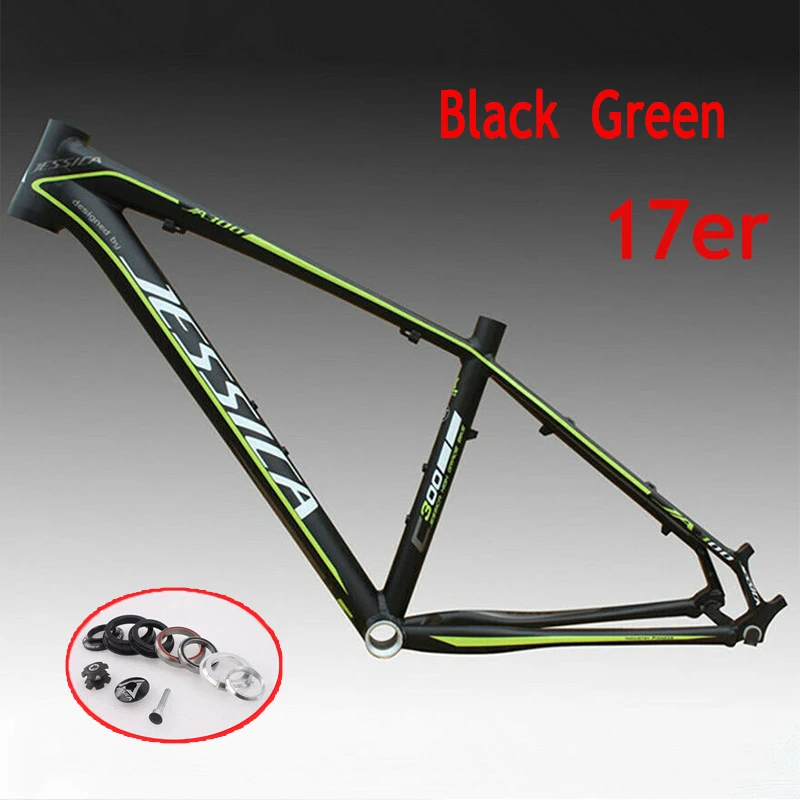JESSICA 15,5 17 дюймов 26er Mtb рама набор рамок для горных велосипедов велосипед Алюминиевый сплав 7005 Superlight конические трубы рамы BSA 68 мм - Цвет: BlackGreen-17in