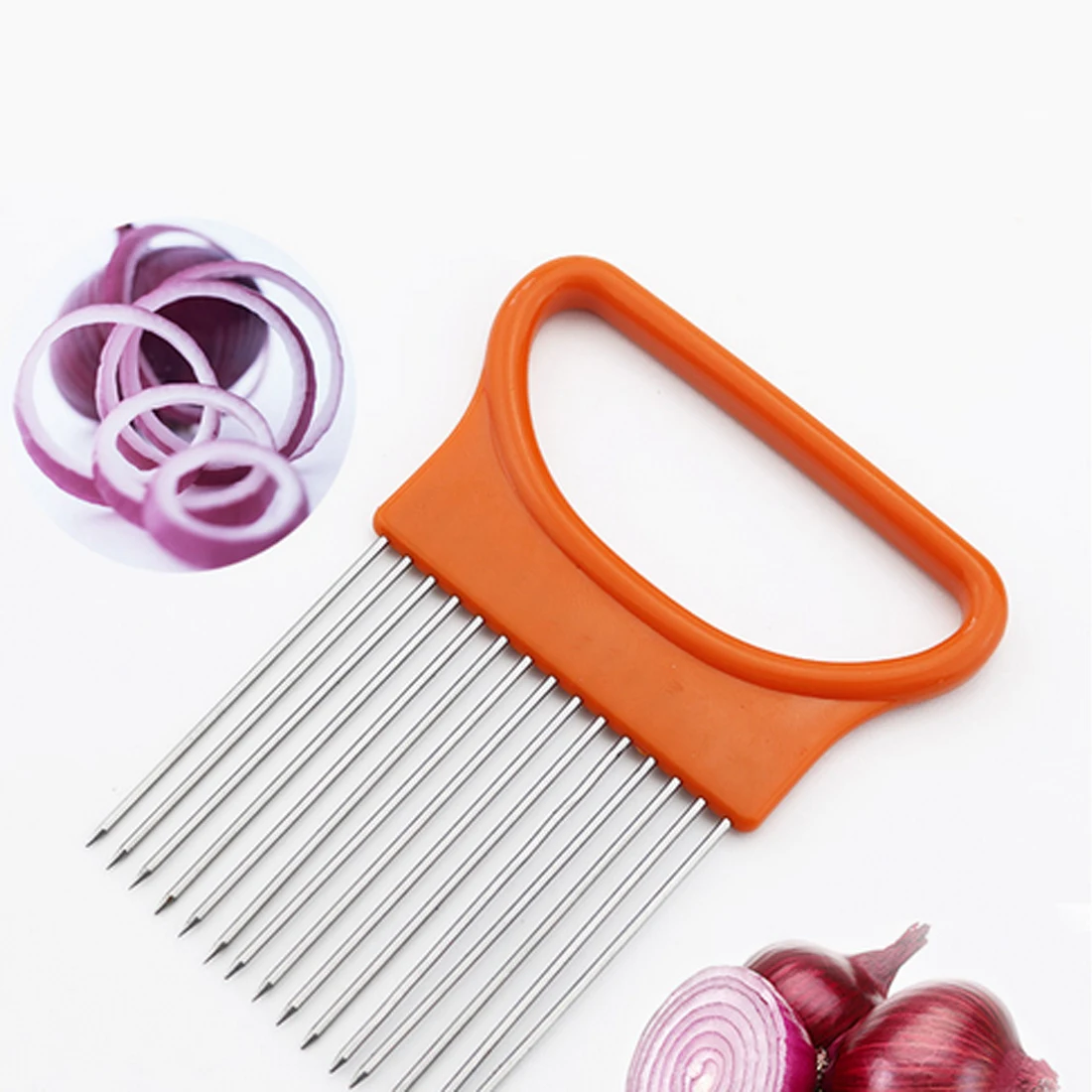 1 pcs Easy Cut Onion Holder Fork Stainless Steel +Plastic Vegetable Slicer Tomato Cutter Metal