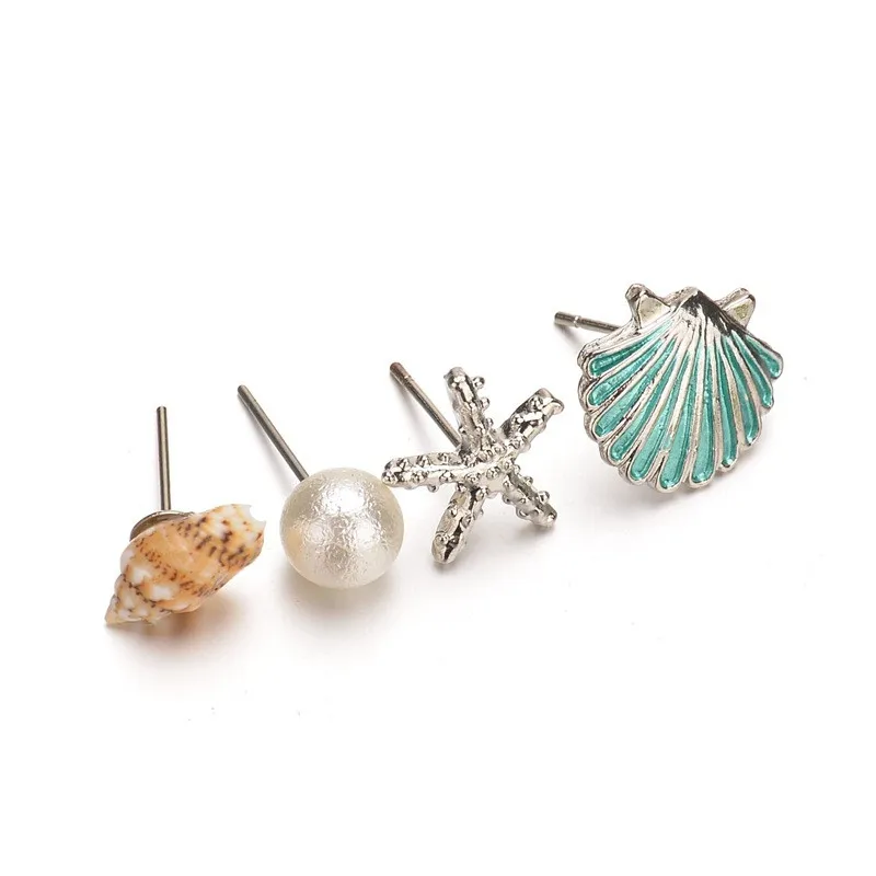 

Vintage Shell Simulated Pearl Conch Starfish Earrings Set New Stud Earrings For Women Wedding Bride Jewelry Best Gift